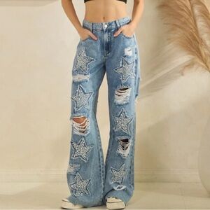 NEW Oli & Hali Blue Star Patch Distressed Jeans